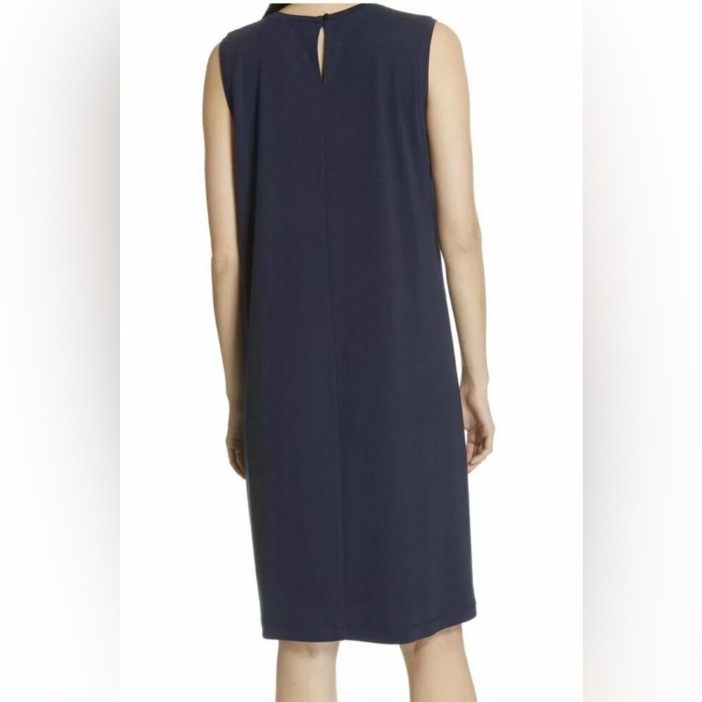 Eileen Fisher $238 Indigo Fluid Tencel Roundneck Knee Length Dress Size Small - Picture 2 of 9